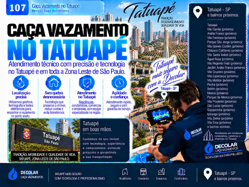 Técnico da Decolar realizando caça vazamento em Tatuapé