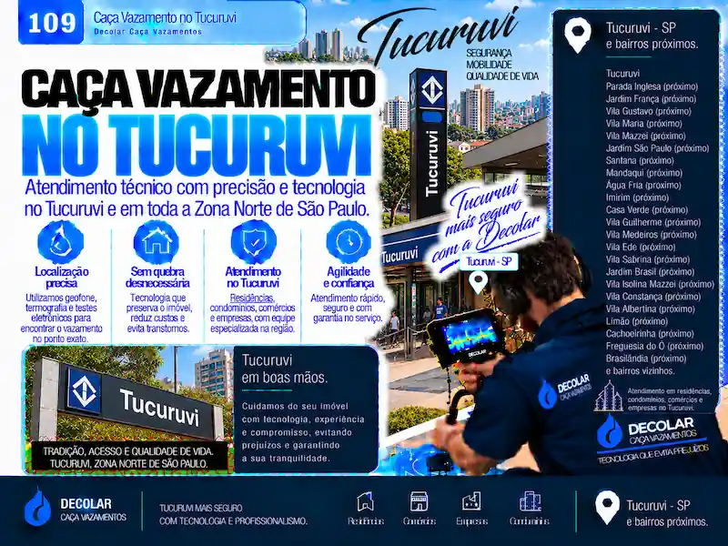 Técnico da Decolar realizando caça vazamento em Tucuruvi