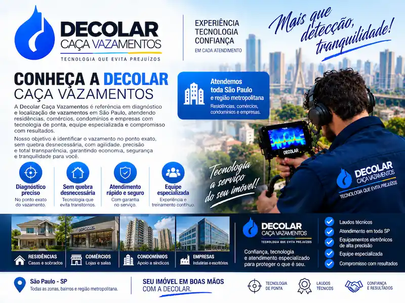 Técnico da Decolar Caça Vazamentos uniformizado em ambiente de trabalho