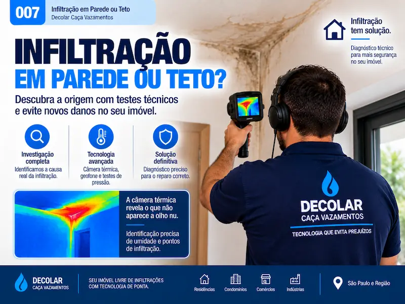 Técnica da Decolar usando câmera termográfica para investigar infiltração em parede