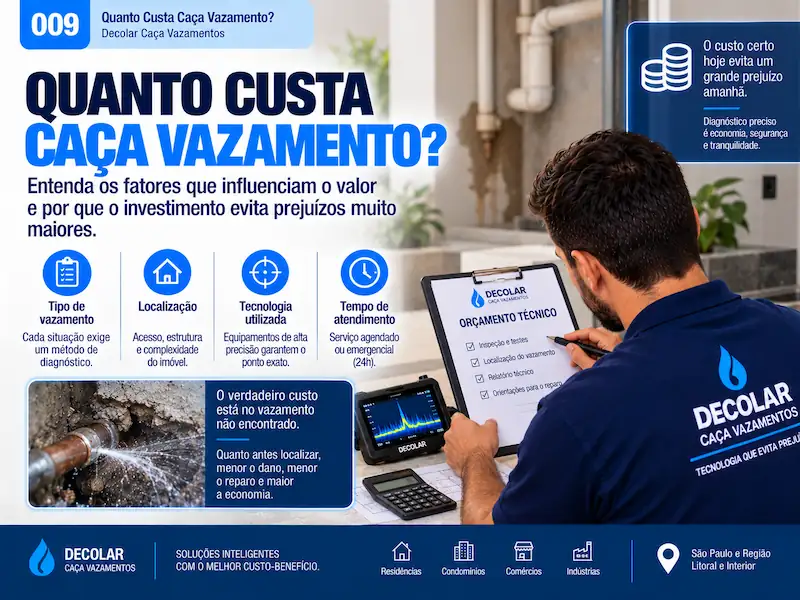 Técnica da Decolar avaliando o ambiente para dimensionar a investigação de vazamento